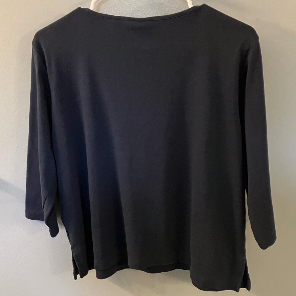 Alfred Dunner Petite Blue with Feather Design Top PL - Picture 6 of 6